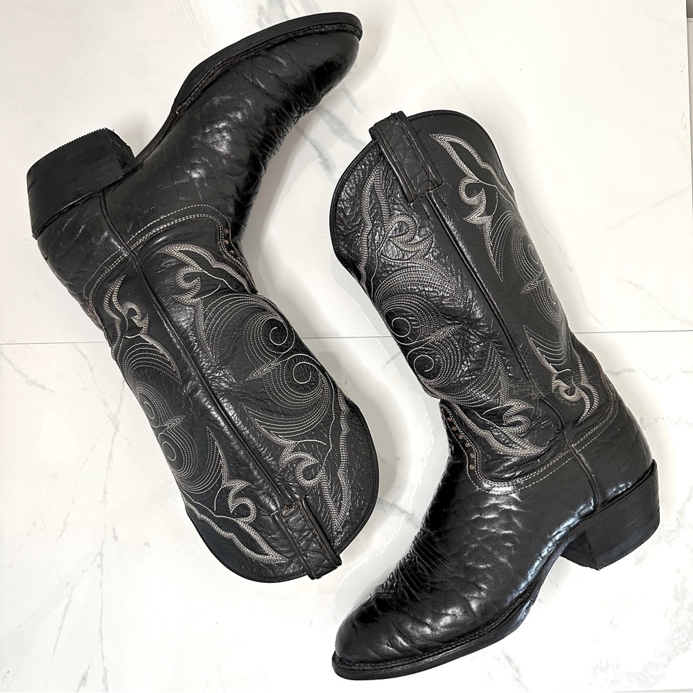 Vintage Hondo Black Leather Cowboy Boots 9.5 Western Texas Mexico